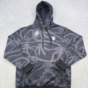 Crooks and Castles Hoodie Mens Large Black Weed Chain Print Pullover Streetwear